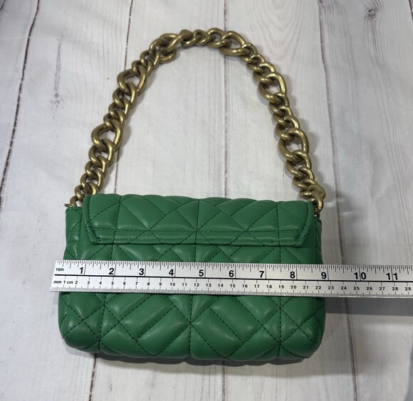 ZARA Shoulder Bag Mini Kelly Green Gold Chunky Strap Vegan Leather Inside Pocket - Picture 6 of 8